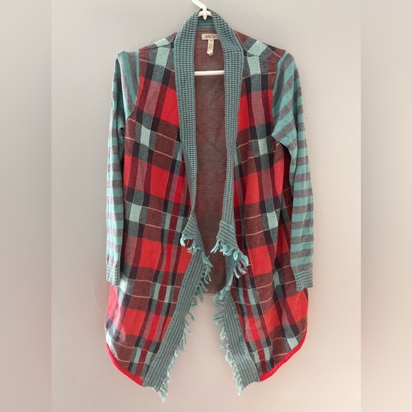 Matilda Jane Steadfast Sweater Plaid Open cardigan Fringe Trim  Size Medium - Picture 3 of 6